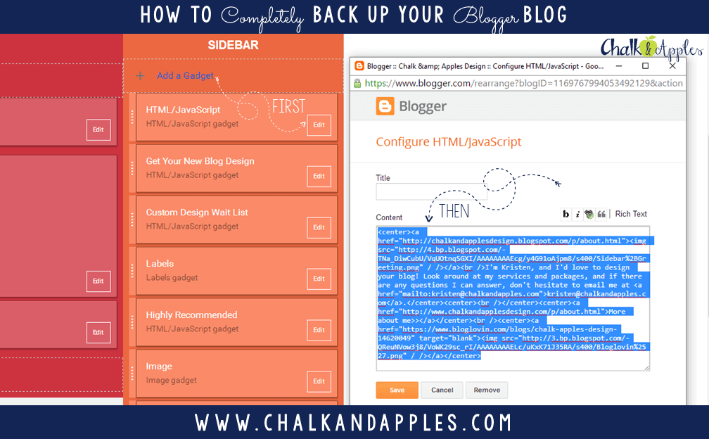 How to do a Complete Backup of your Blogger Blog | www.chalkandapplesdesign.com